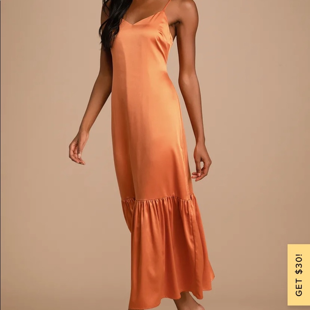 Size 6 Rust orange satin maxi dress